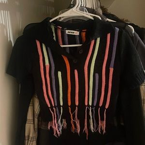 Color block sweater crop shirt